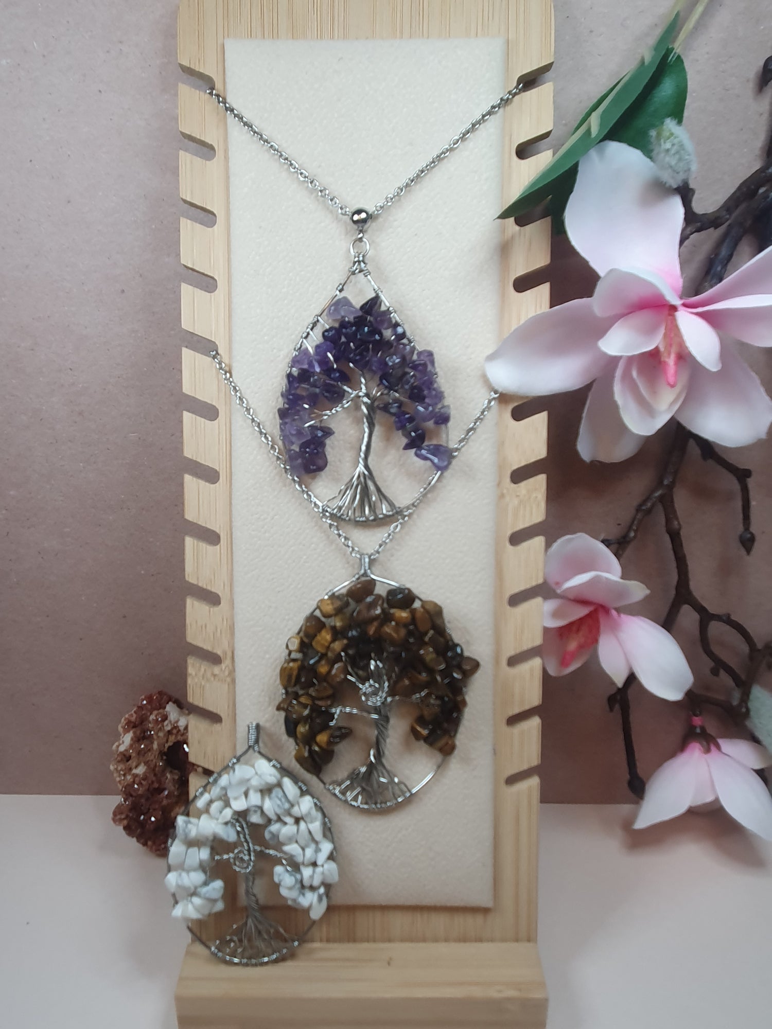 Collection de pendantifs en acier inoxydable et pierres naturelles Bijoux Atelier Kacha, fait main