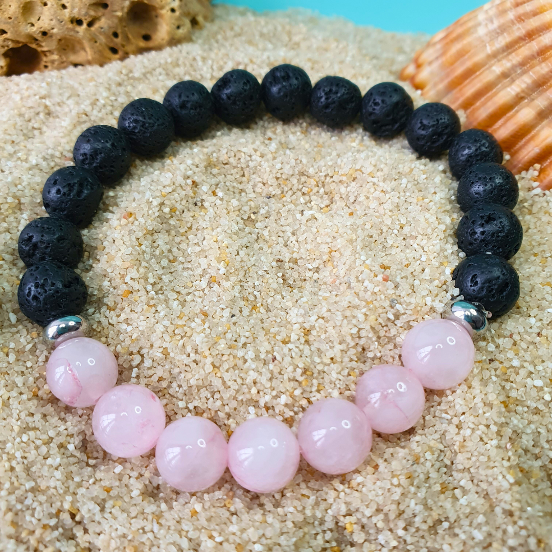 Bracelet en Pierre de Lave et Quartz rose | Bijoux Naturels par Atelier Kacha