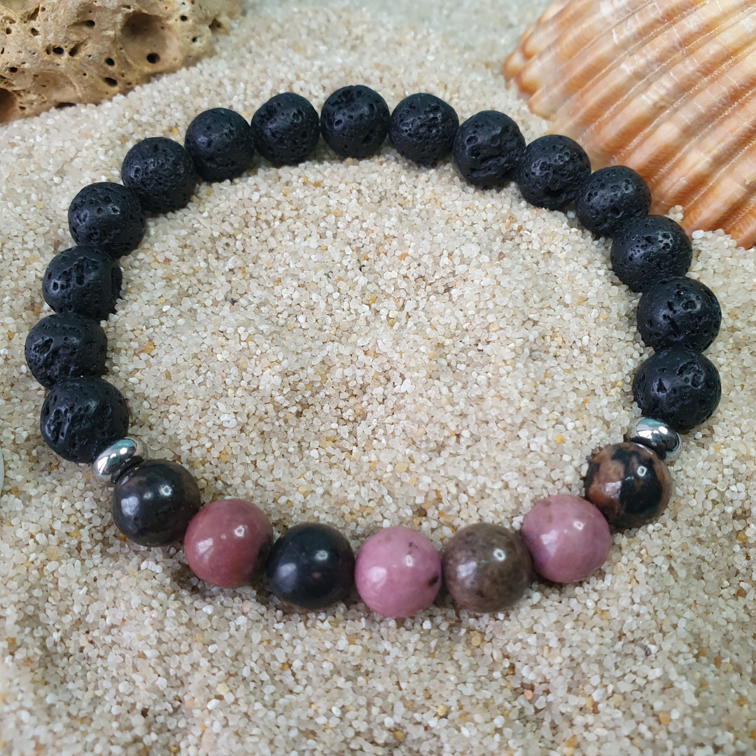 Bracelet en Pierre de Lave et Rhodonite| Bijoux Naturels par Atelier Kacha