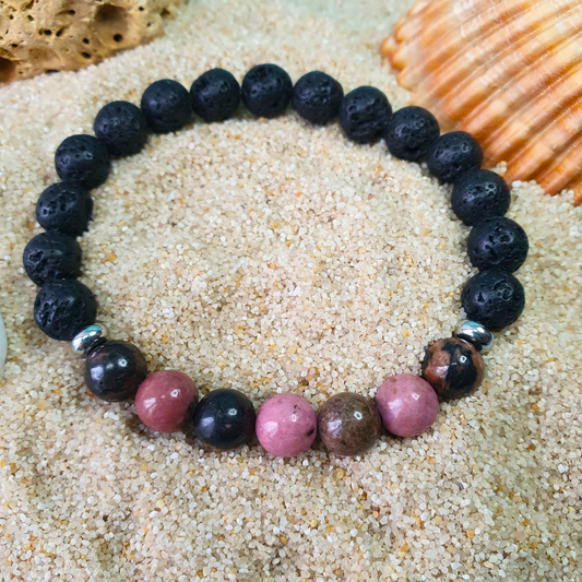 Bracelet en Pierre de Lave et Rhodonite| Bijoux Naturels par Atelier Kacha