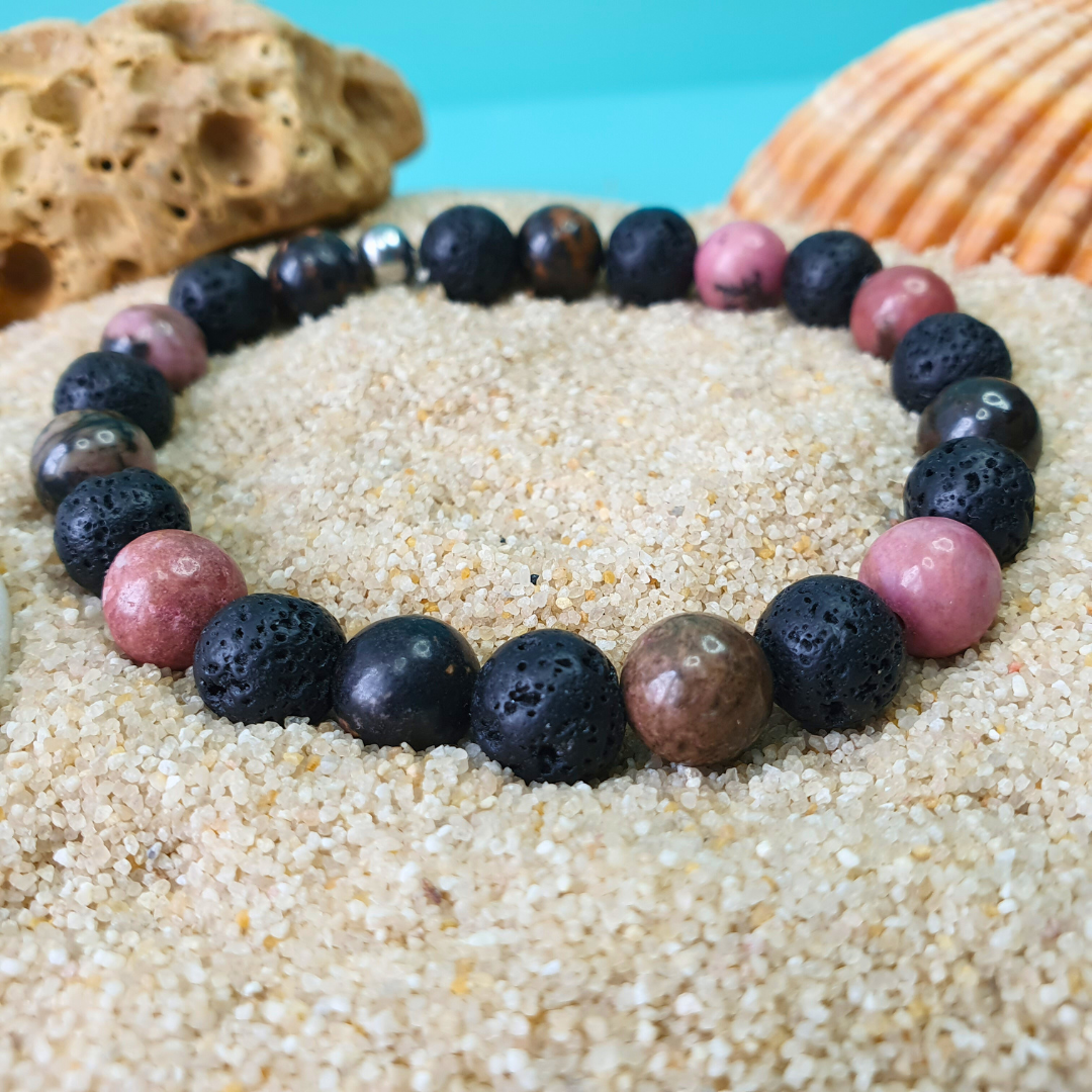 Bracelet en Pierre de Lave et Rhodonite| Bijoux Naturels par Atelier Kacha