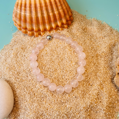 Bracelet en Perles de Quartz Rose avec Perle en Acier Inoxydable | Fait Main à Reims