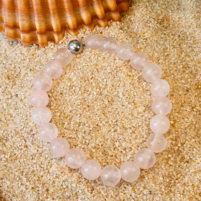 Bracelet en Perles de Quartz Rose avec Perle en Acier Inoxydable | Fait Main à Reims