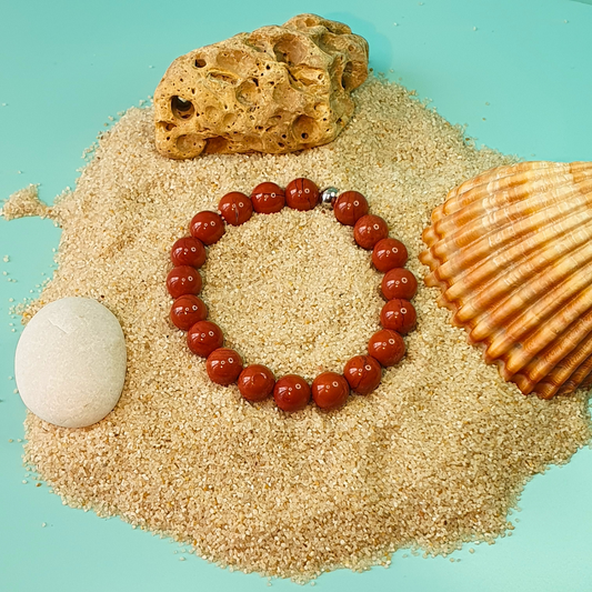 Bracelet en Perles de Jaspe Rouge avec Perle en Acier Inoxydable | Fait Main à Reims