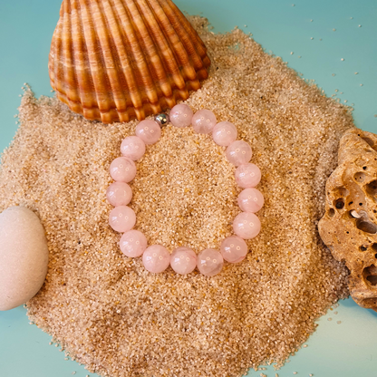 Bracelet en Perles de Quartz Rose avec Perle en Acier Inoxydable | Fait Main à Reims