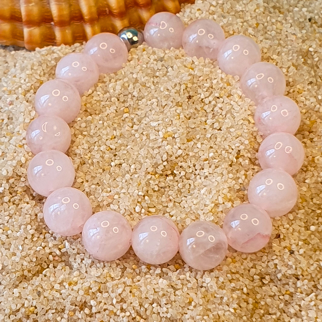 Bracelet en Perles de Quartz Rose avec Perle en Acier Inoxydable | Fait Main à Reims