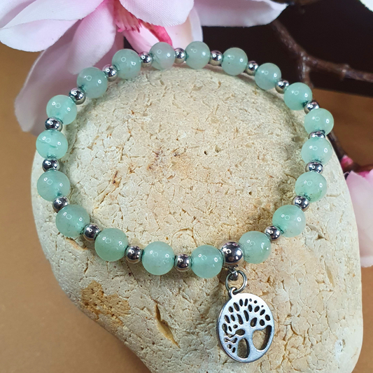 Bracelet Natalia en Aventurine Verte avec Arbre de Vie