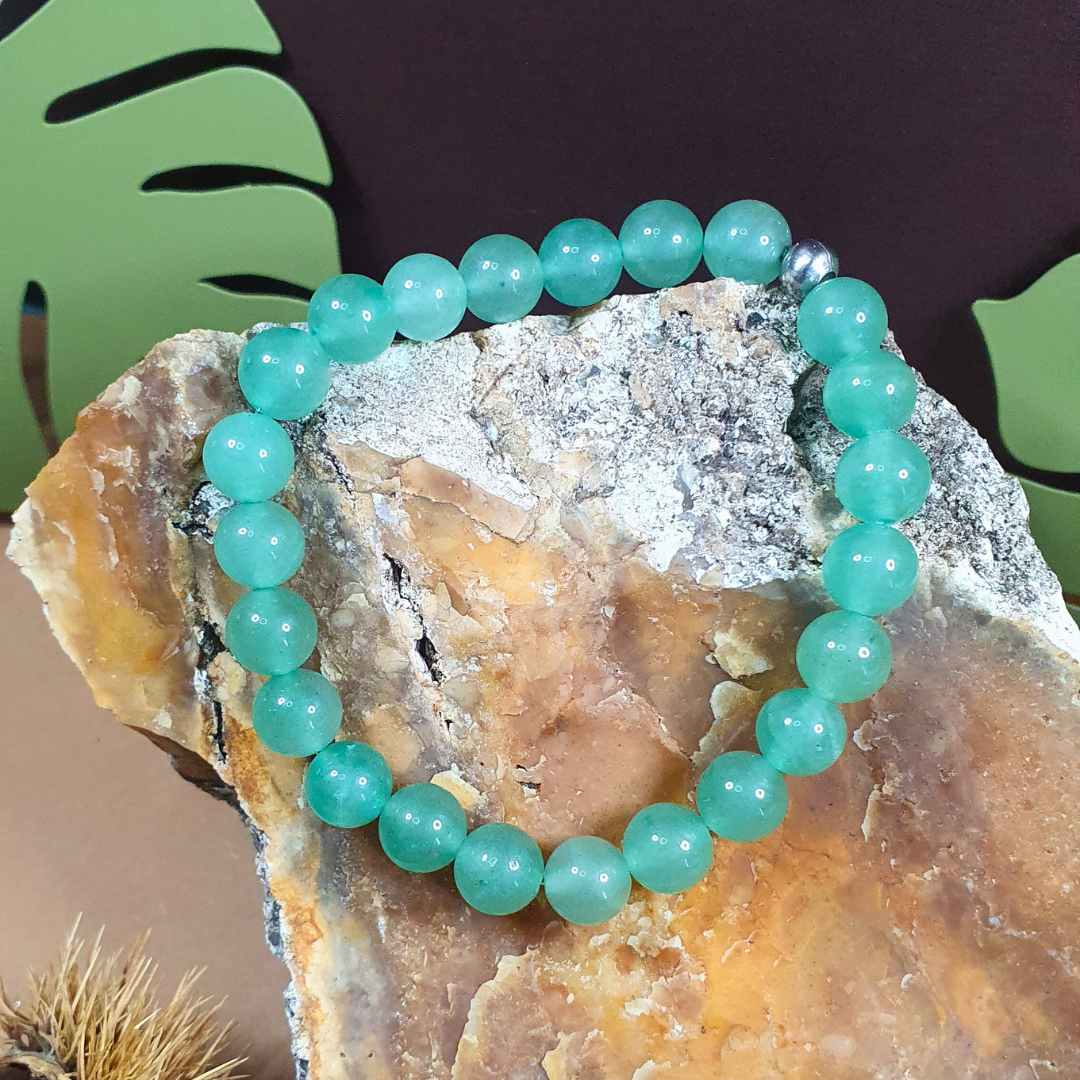 Bracelet en Perles d'Aventurine Verte du Brésil avec Perle d'Acier Inoxydable