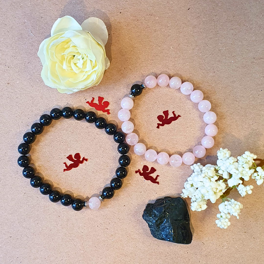 Bracelet Duo Onyx et Quartz Rose - Renforcez votre Union