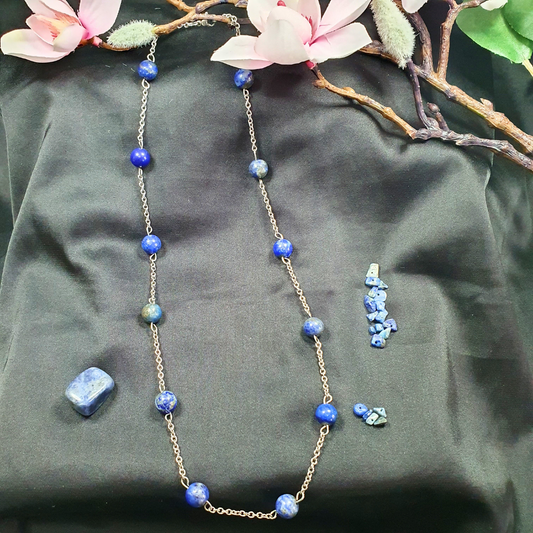 Collier Chaïma en Lapis-lazuli - Acier Inoxydable avec Perles de Pierre Naturelle